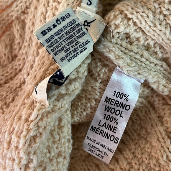 ARAN MOR IRELAND Size Small Long Fisherman Sweater Ecru Cableknit Zip Front - Picture 16 of 16